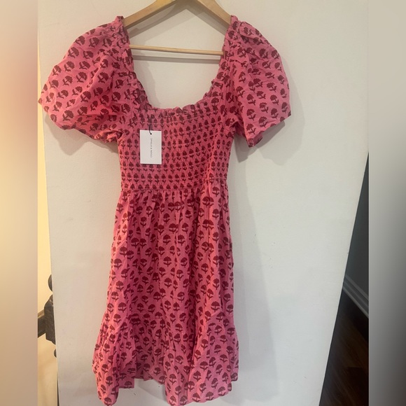 NWT Ophelia & Indigo Pink Floral Smocked Puff Sleeve Dress Cottagecore – XS - Picture 8 of 8